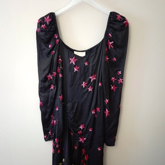 NWT Rococo Sand black & sequin star embellished satin effect maxi dress, S - Picture 4 of 8